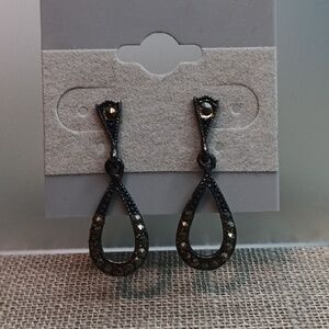 Sterling Silver Victorian Style Marcasite Dangle Pierced Earrings Vintage